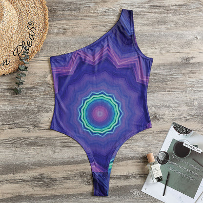 Purple And Blue Kaleidoscope Print One Shoulder Bodysuit