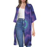 Purple And Blue Kaleidoscope Print Open Front Beach Cover Up