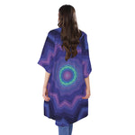 Purple And Blue Kaleidoscope Print Open Front Beach Cover Up