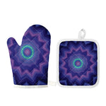 Purple And Blue Kaleidoscope Print Oven Mitt And Pot Holder Set