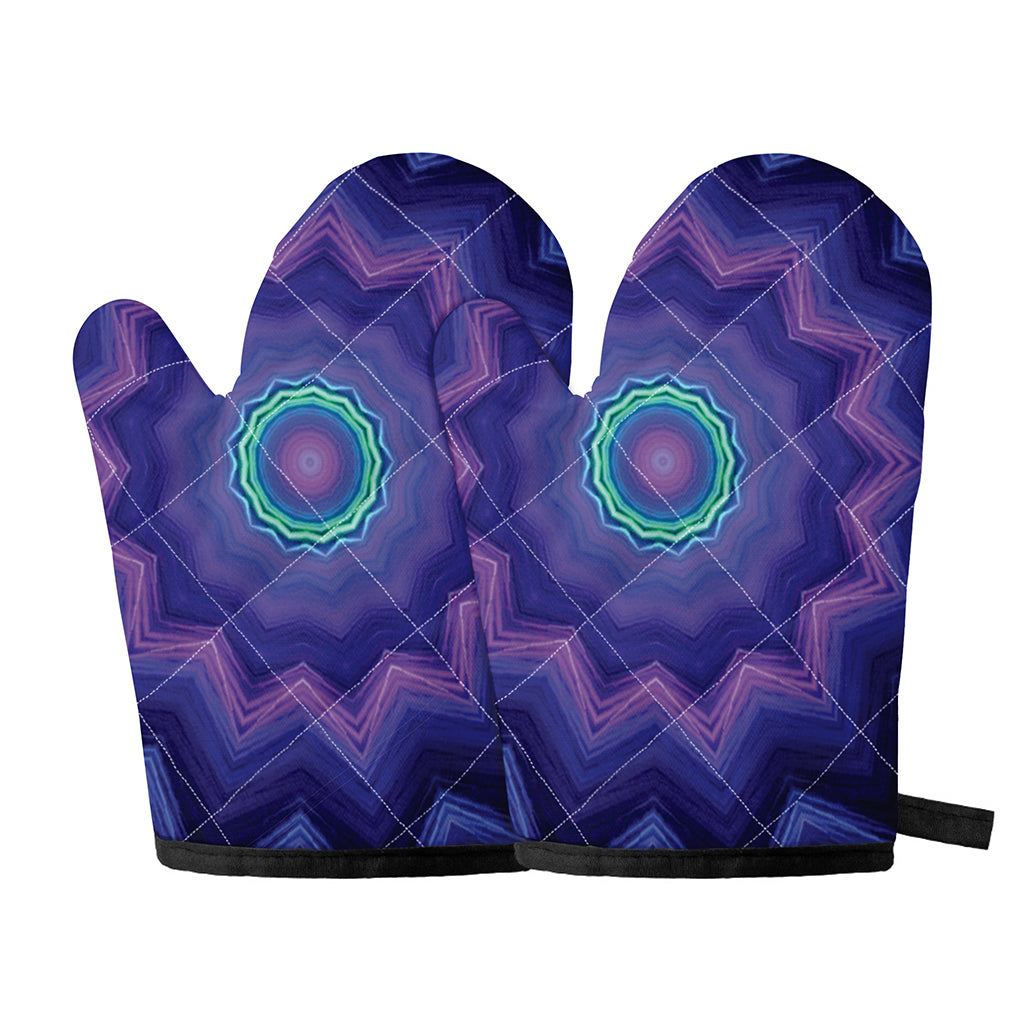 Purple And Blue Kaleidoscope Print Oven Mitts