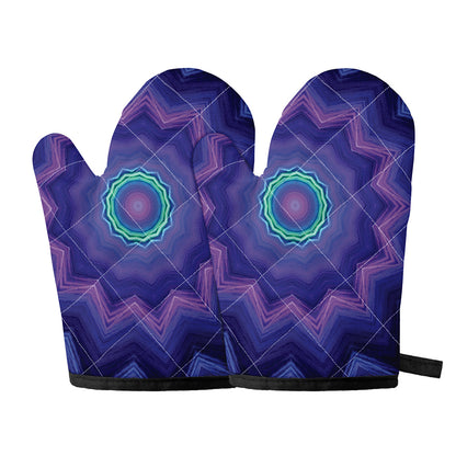 Purple And Blue Kaleidoscope Print Oven Mitts