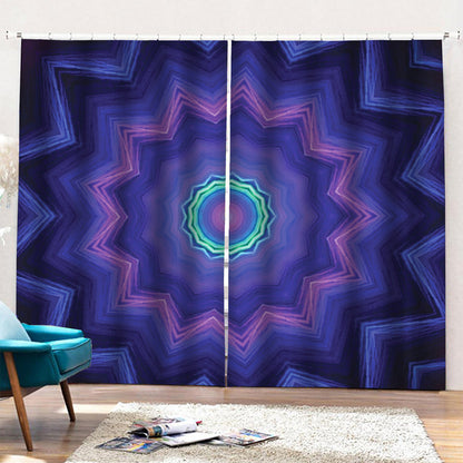 Purple And Blue Kaleidoscope Print Pencil Pleat Curtains