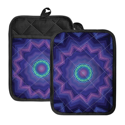 Purple And Blue Kaleidoscope Print Pot Holders With Pocket