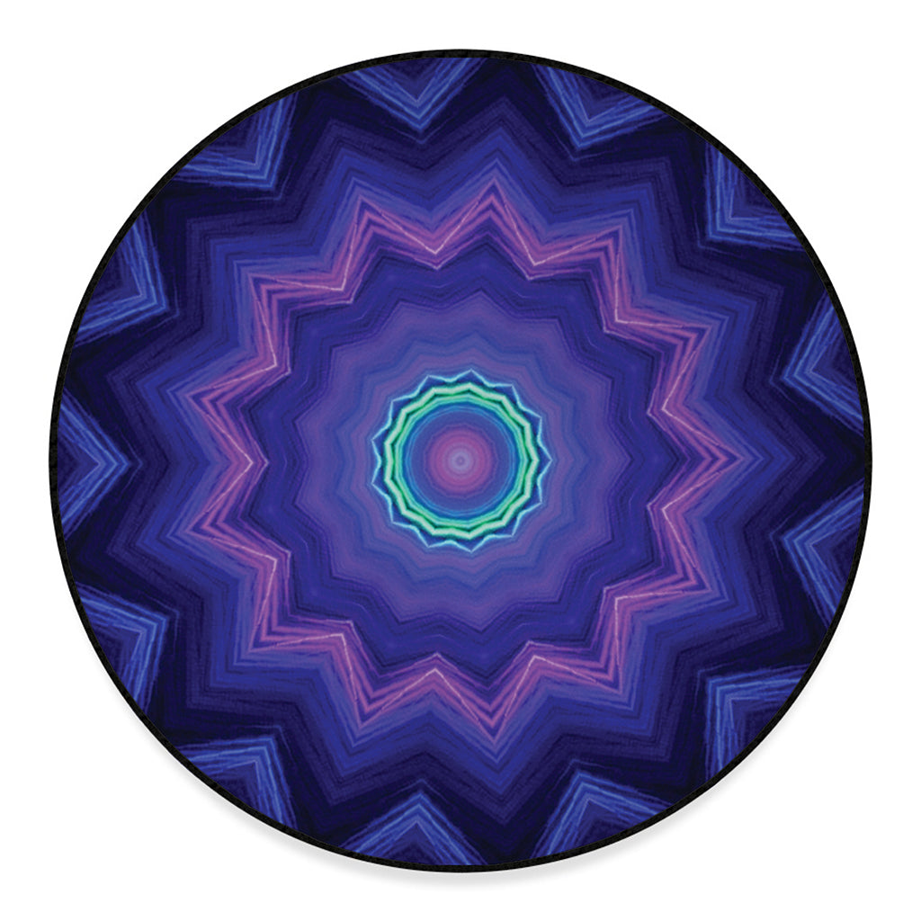 Purple And Blue Kaleidoscope Print Round Floor Mat