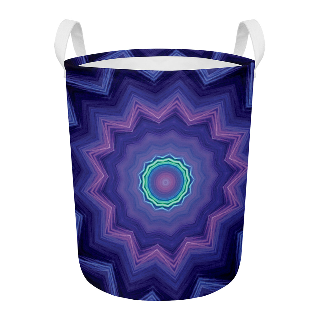 Purple And Blue Kaleidoscope Print Round Laundry Basket