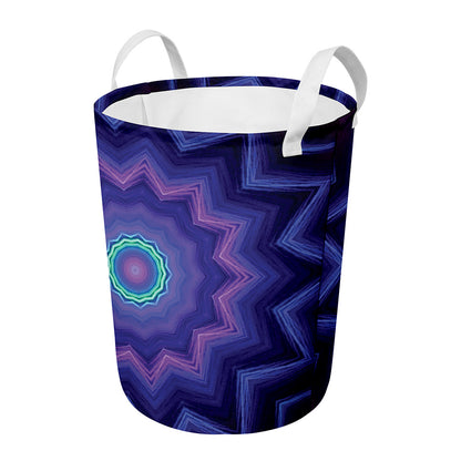 Purple And Blue Kaleidoscope Print Round Laundry Basket