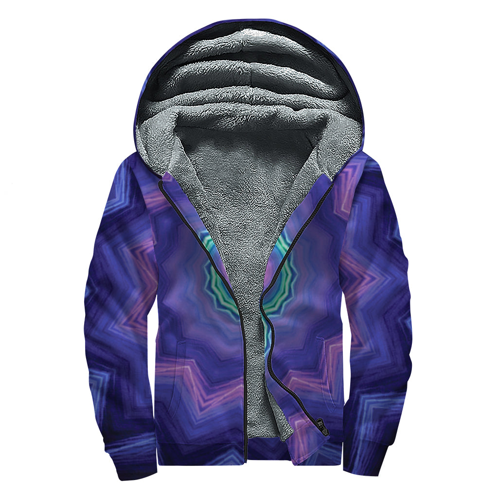 Purple And Blue Kaleidoscope Print Sherpa Lined Zip Up Hoodie