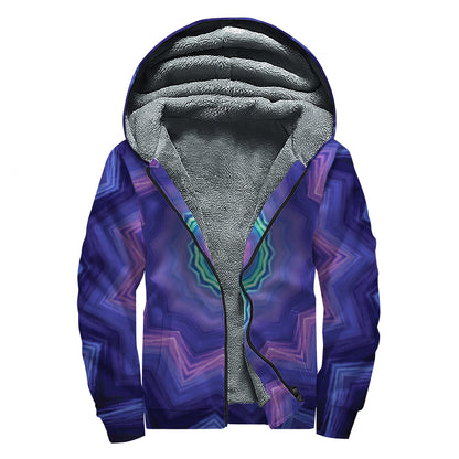 Purple And Blue Kaleidoscope Print Sherpa Lined Zip Up Hoodie