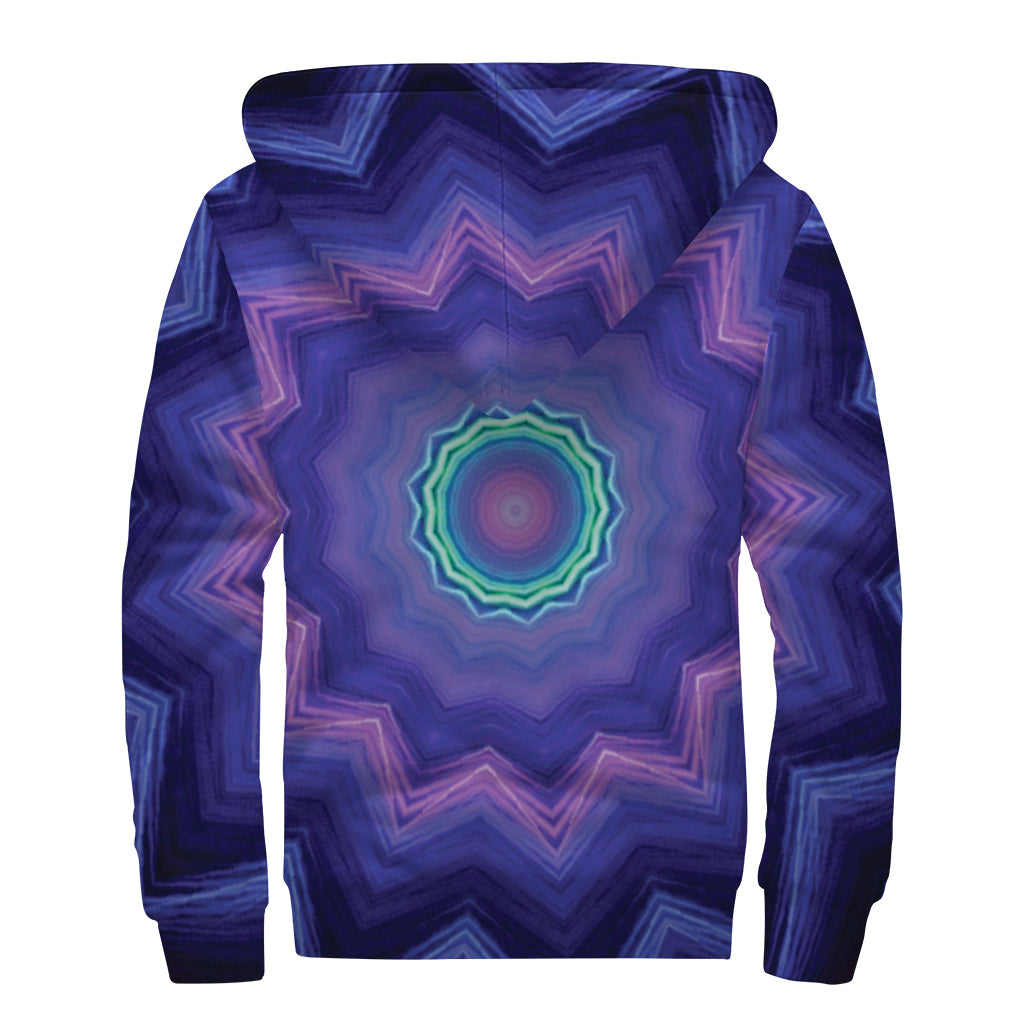 Purple And Blue Kaleidoscope Print Sherpa Lined Zip Up Hoodie