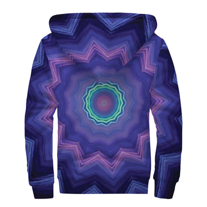Purple And Blue Kaleidoscope Print Sherpa Lined Zip Up Hoodie