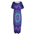 Purple And Blue Kaleidoscope Print Short Sleeve Long Nightdress
