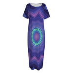 Purple And Blue Kaleidoscope Print Short Sleeve Long Nightdress