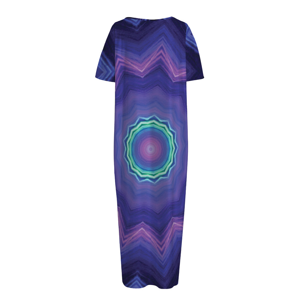 Purple And Blue Kaleidoscope Print Short Sleeve Long Nightdress