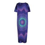 Purple And Blue Kaleidoscope Print Short Sleeve Long Nightdress