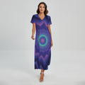 Purple And Blue Kaleidoscope Print Short Sleeve Maxi Dress
