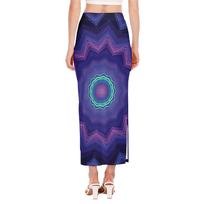 Purple And Blue Kaleidoscope Print Side Slit Maxi Skirt