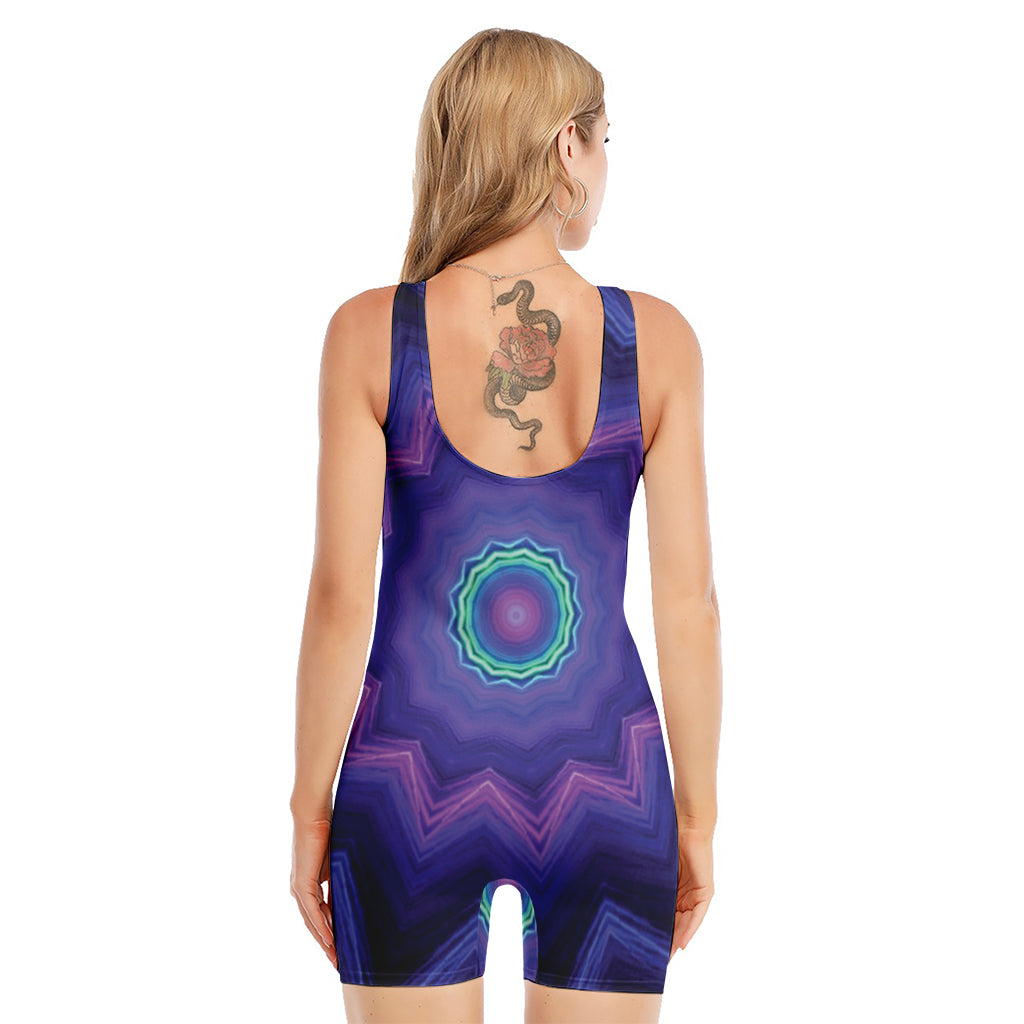 Purple And Blue Kaleidoscope Print Sleeveless One Piece Swimsuit