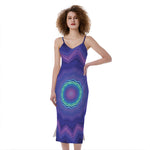 Purple And Blue Kaleidoscope Print Slim Fit Midi Cami Dress