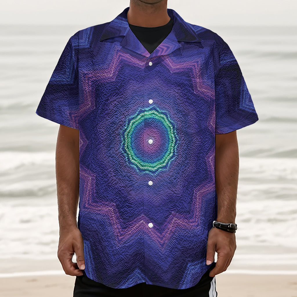 Purple And Blue Kaleidoscope Print Textured Short Sleeve Shirt
