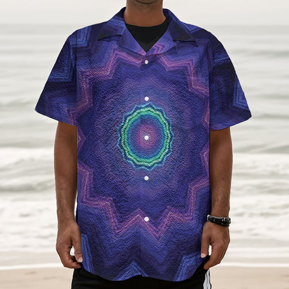 Purple And Blue Kaleidoscope Print Textured Short Sleeve Shirt