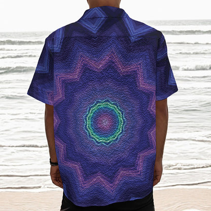 Purple And Blue Kaleidoscope Print Textured Short Sleeve Shirt