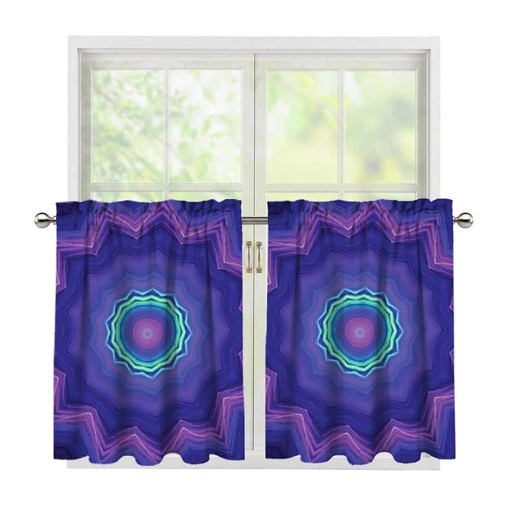 Purple And Blue Kaleidoscope Print Tier Curtains