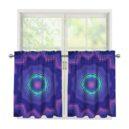 Purple And Blue Kaleidoscope Print Tier Curtains