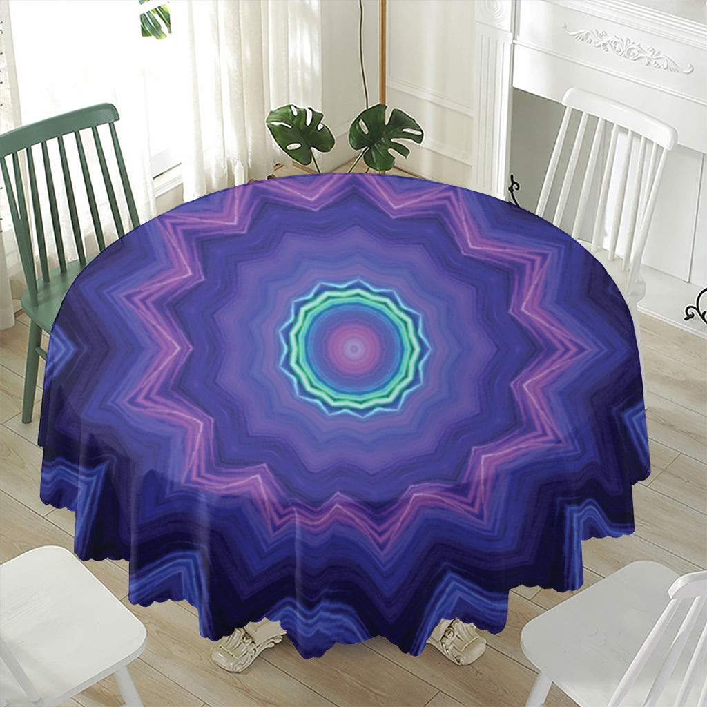Purple And Blue Kaleidoscope Print Waterproof Round Tablecloth