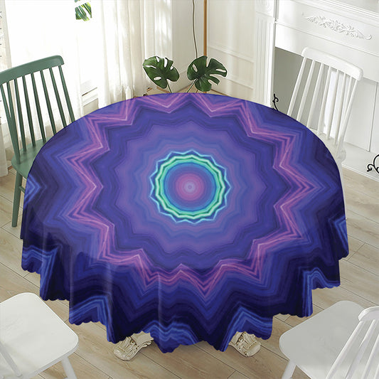 Purple And Blue Kaleidoscope Print Waterproof Round Tablecloth