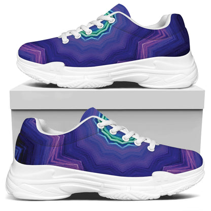 Purple And Blue Kaleidoscope Print White Chunky Shoes