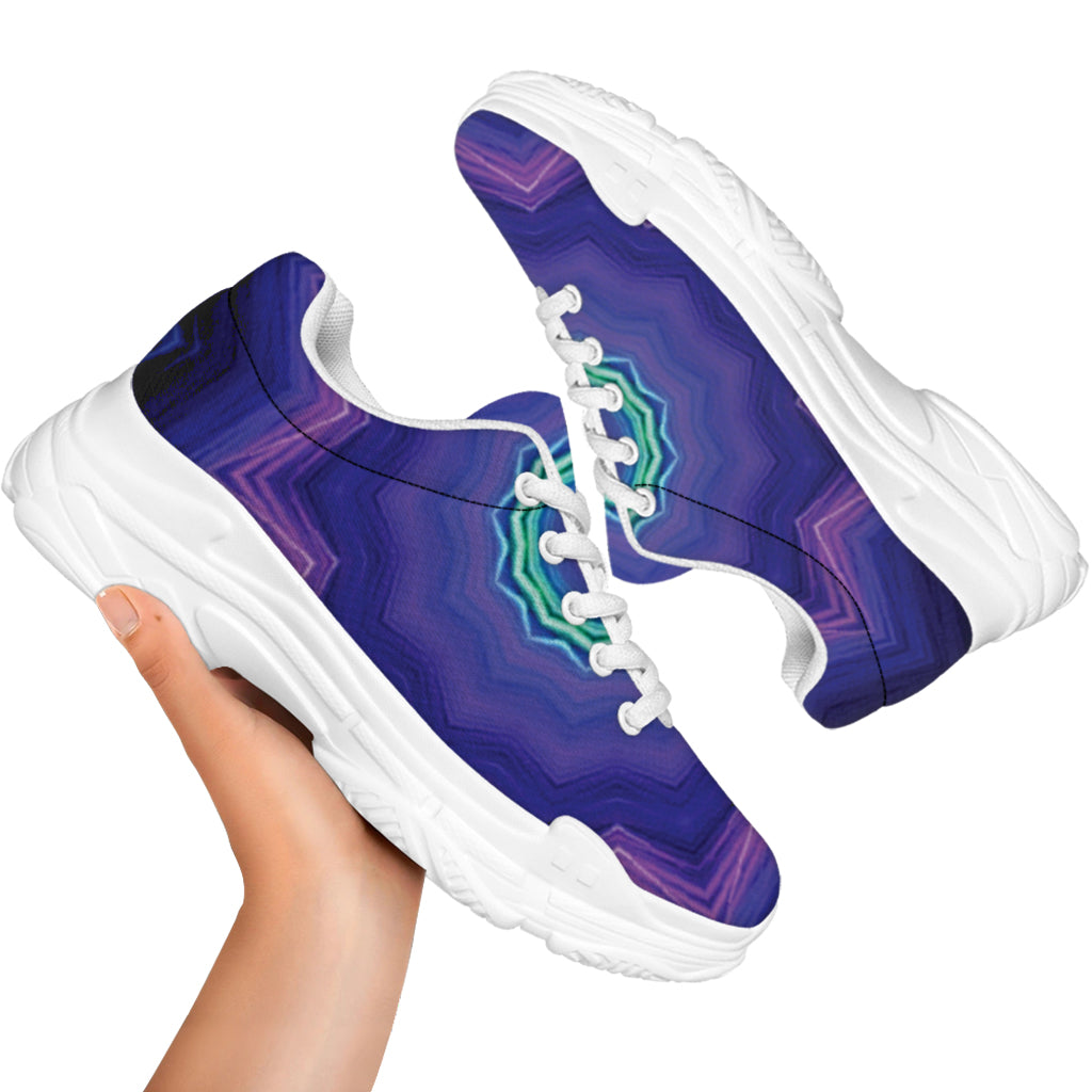 Purple And Blue Kaleidoscope Print White Chunky Shoes