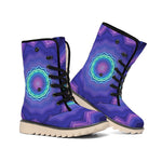 Purple And Blue Kaleidoscope Print Winter Boots