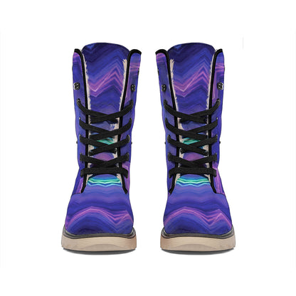 Purple And Blue Kaleidoscope Print Winter Boots