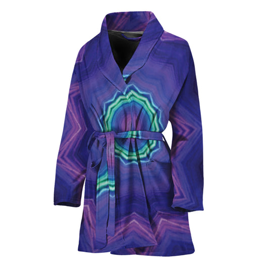 Purple And Blue Kaleidoscope Print Women's Bathrobe