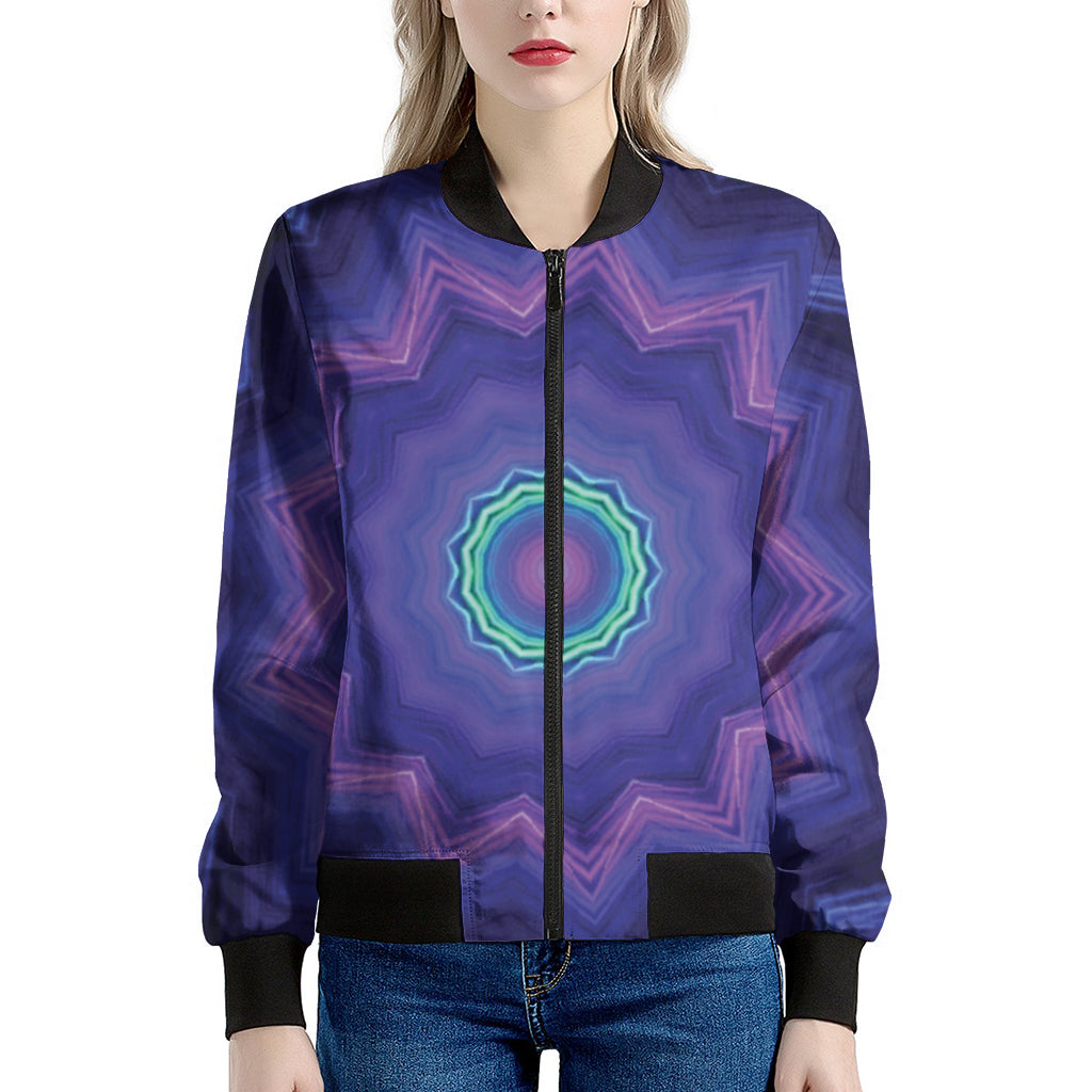 Purple And Blue Kaleidoscope Print Women's Bomber Jacket