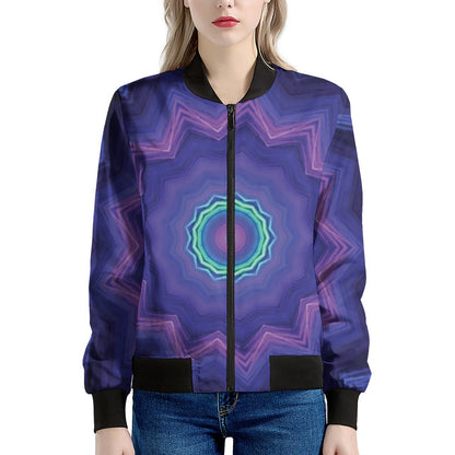 Purple And Blue Kaleidoscope Print Women's Bomber Jacket