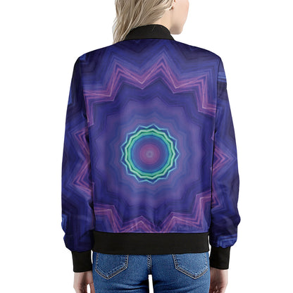 Purple And Blue Kaleidoscope Print Women's Bomber Jacket
