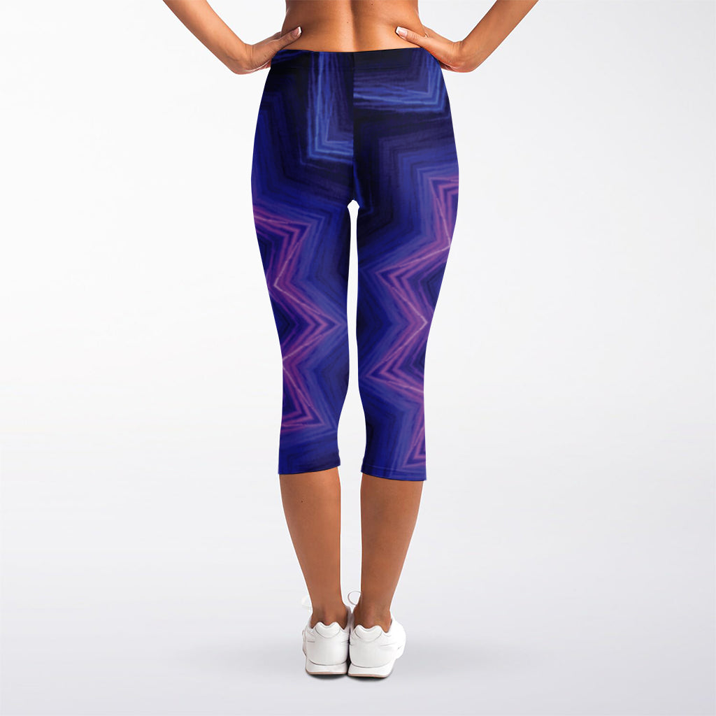 Purple And Blue Kaleidoscope Print Women's Capri Leggings