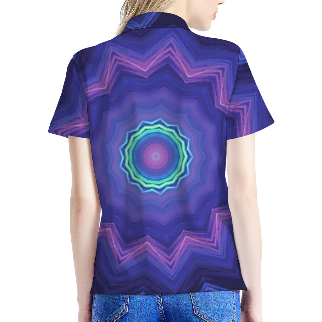 Purple And Blue Kaleidoscope Print Women's Polo Shirt
