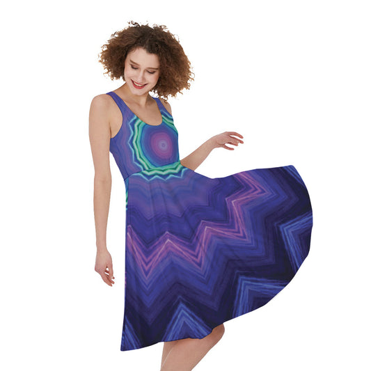 Purple And Blue Kaleidoscope Print Women's Sleeveless Dress