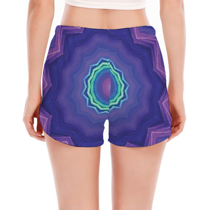 Purple And Blue Kaleidoscope Print Women's Split Running Shorts