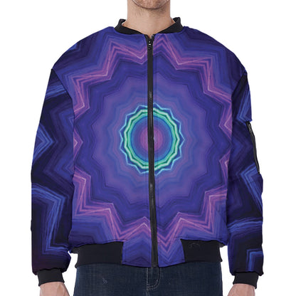 Purple And Blue Kaleidoscope Print Zip Sleeve Bomber Jacket