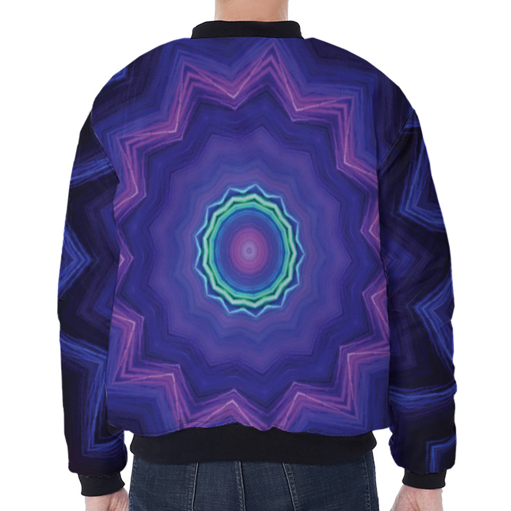 Purple And Blue Kaleidoscope Print Zip Sleeve Bomber Jacket
