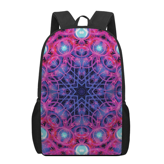 Purple And Blue Light Mandala Print 17 Inch Backpack
