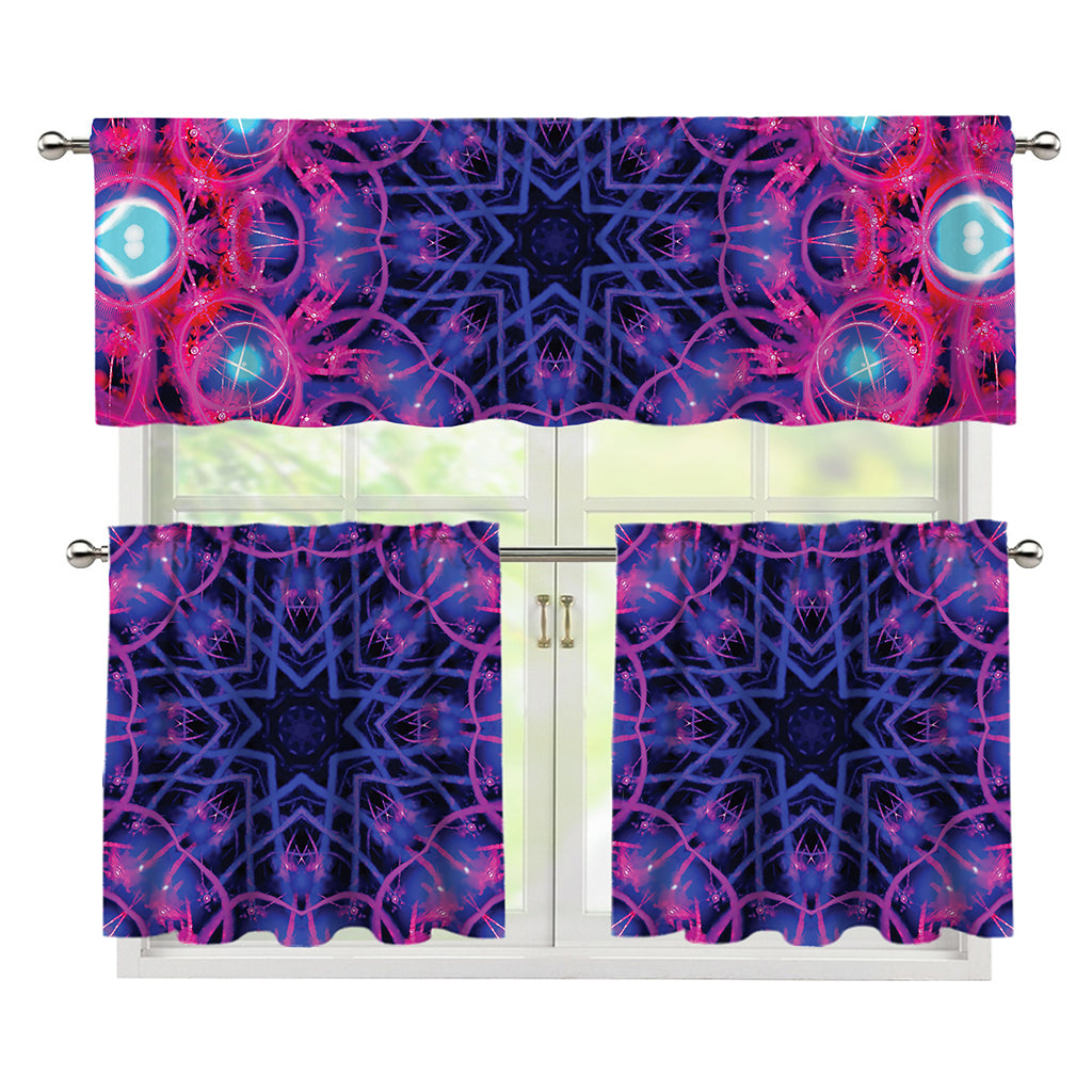 Purple And Blue Light Mandala Print 3 Piece Kitchen Curtains