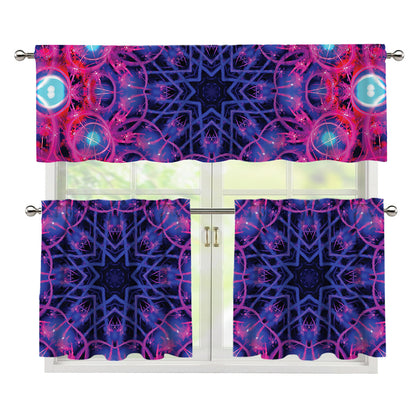 Purple And Blue Light Mandala Print 3 Piece Kitchen Curtains