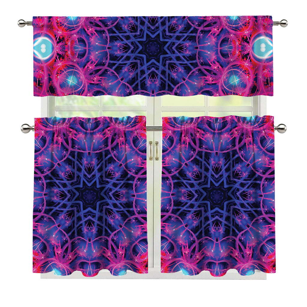 Purple And Blue Light Mandala Print 3 Piece Kitchen Curtains