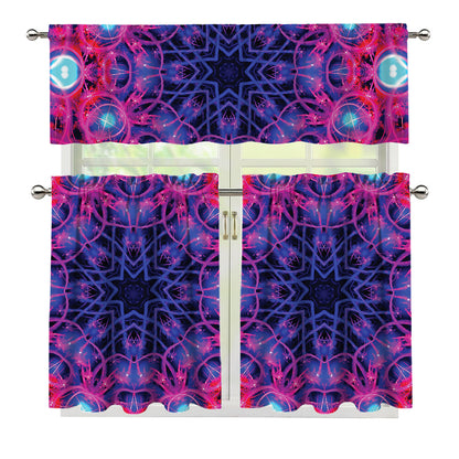 Purple And Blue Light Mandala Print 3 Piece Kitchen Curtains