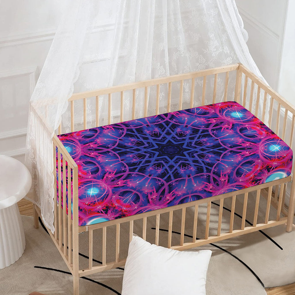 Purple And Blue Light Mandala Print Baby Crib Sheet
